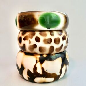 Vintage 80s Big Cat Animal Print Bangle Bracelet Set of Three Plastic Retro